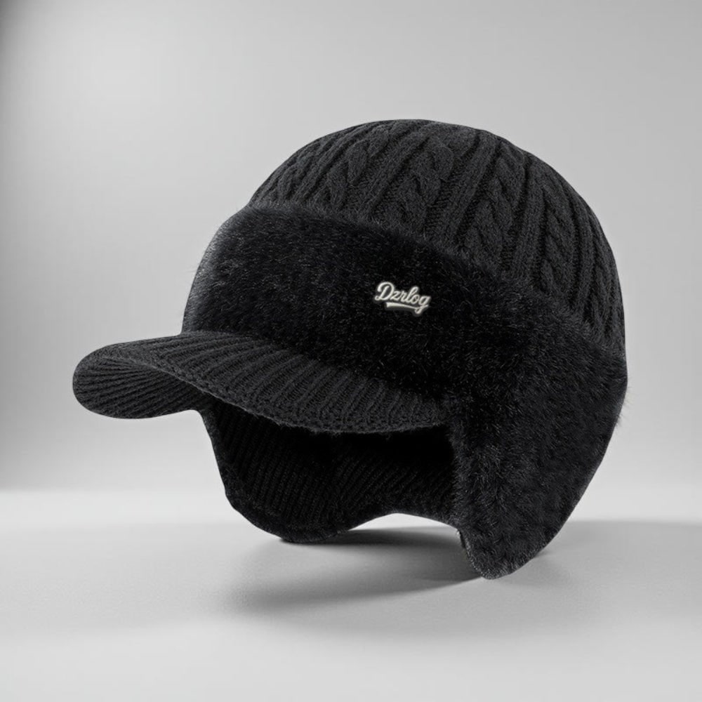 Winter Hat with Brim Wool Knit Ear Flaps Cable Beanie - Image 3