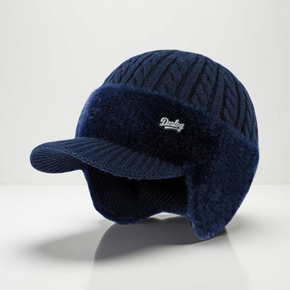 Winter Hat with Brim Wool Knit Ear Flaps Cable Beanie - Image 5