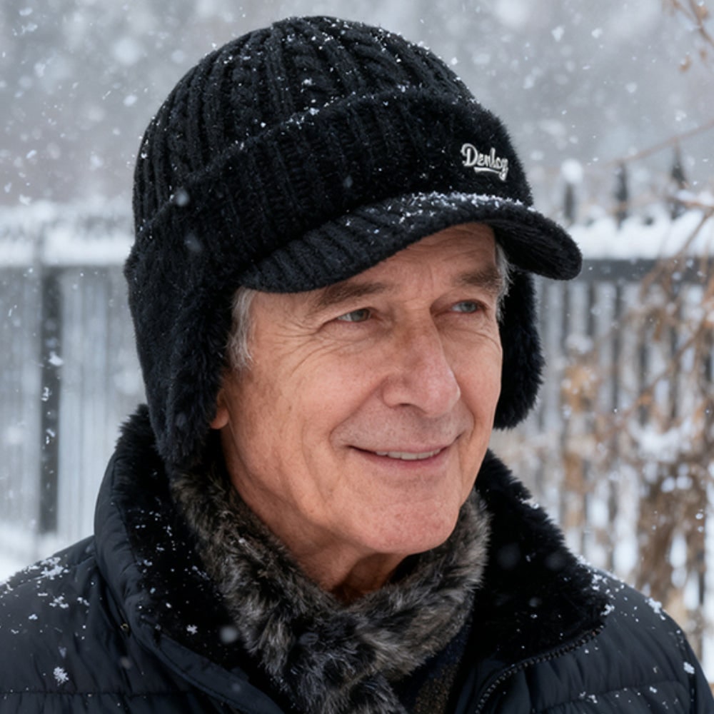 Winter Hat with Brim Wool Knit Ear Flaps Cable Beanie - Image 6