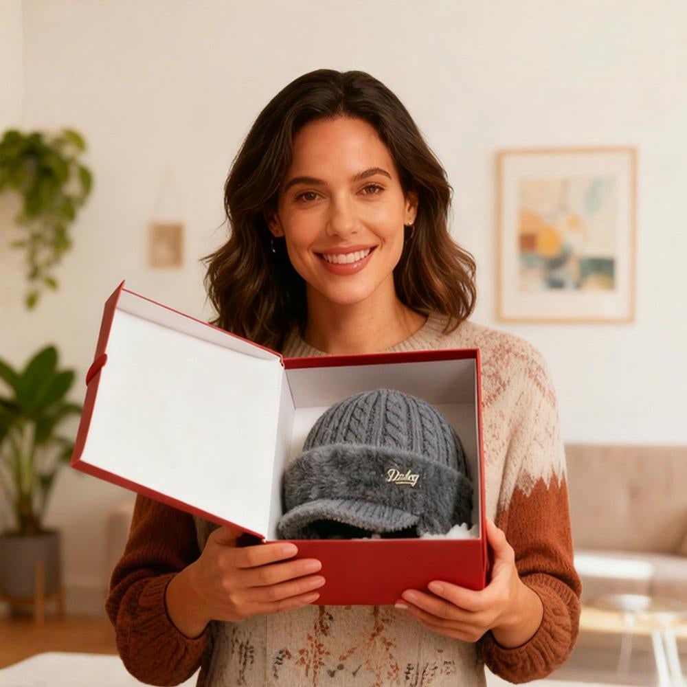 Winter Hat with Brim Wool Knit Ear Flaps Cable Beanie - Image 8