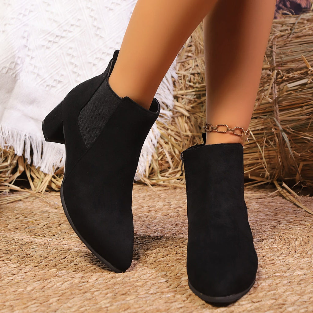 Women's Ankle Boots Pointed Toe with Block Heel and Side Zipper - Image 6