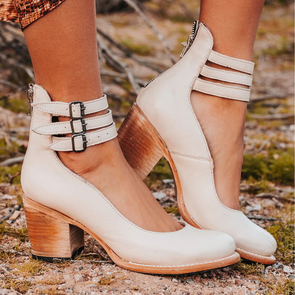 Women's Ankle Strap Block Heels with Strappy Leather Upper and Zip Closure - Image 11