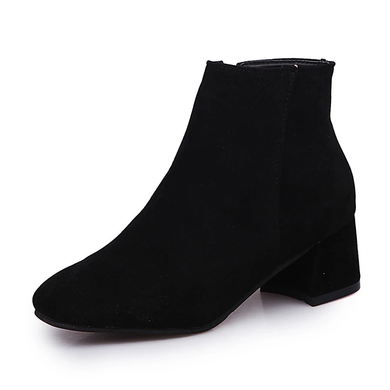 Women's Block Heel Ankle Boots with Zipper and Rounded Toe - Image 3