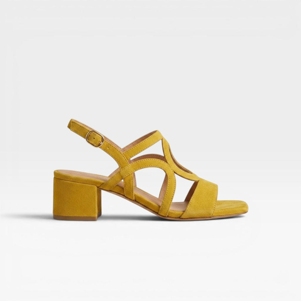 Women's Block Heel Sandals with Chunky Low Suede Circle Cutout Ankle Strap - Image 1