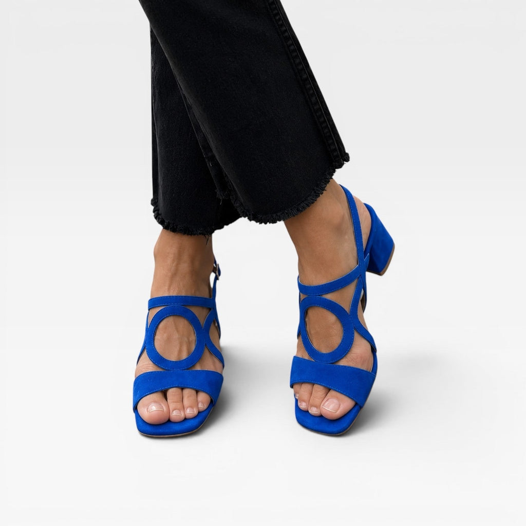 Women's Block Heel Sandals with Chunky Low Suede Circle Cutout Ankle Strap - Image 10