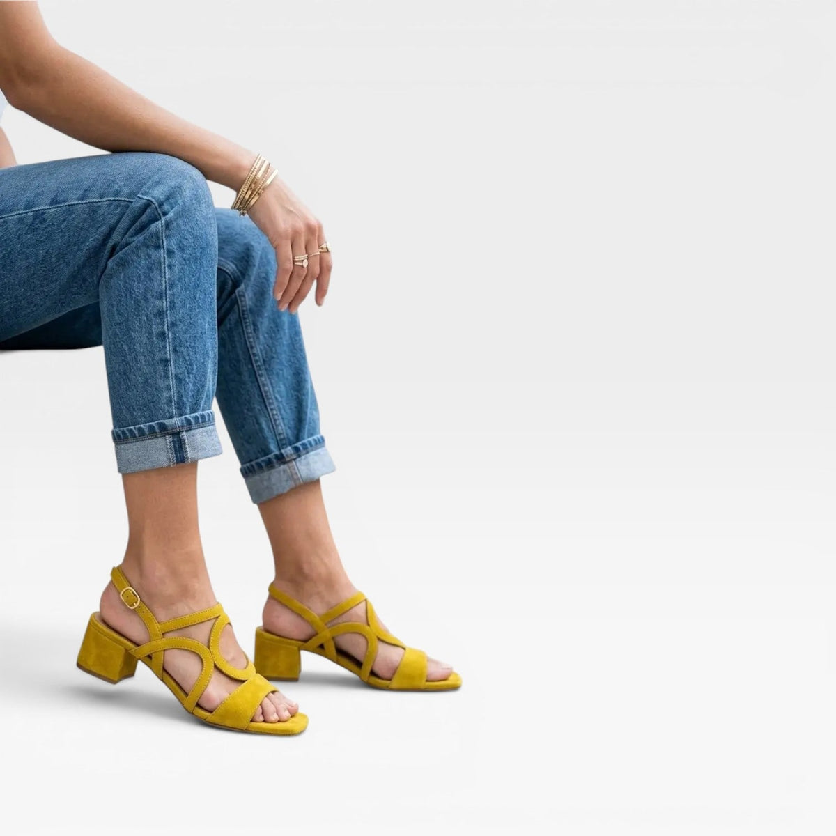 Women's Block Heel Sandals with Chunky Low Suede Circle Cutout Ankle Strap - Image 2