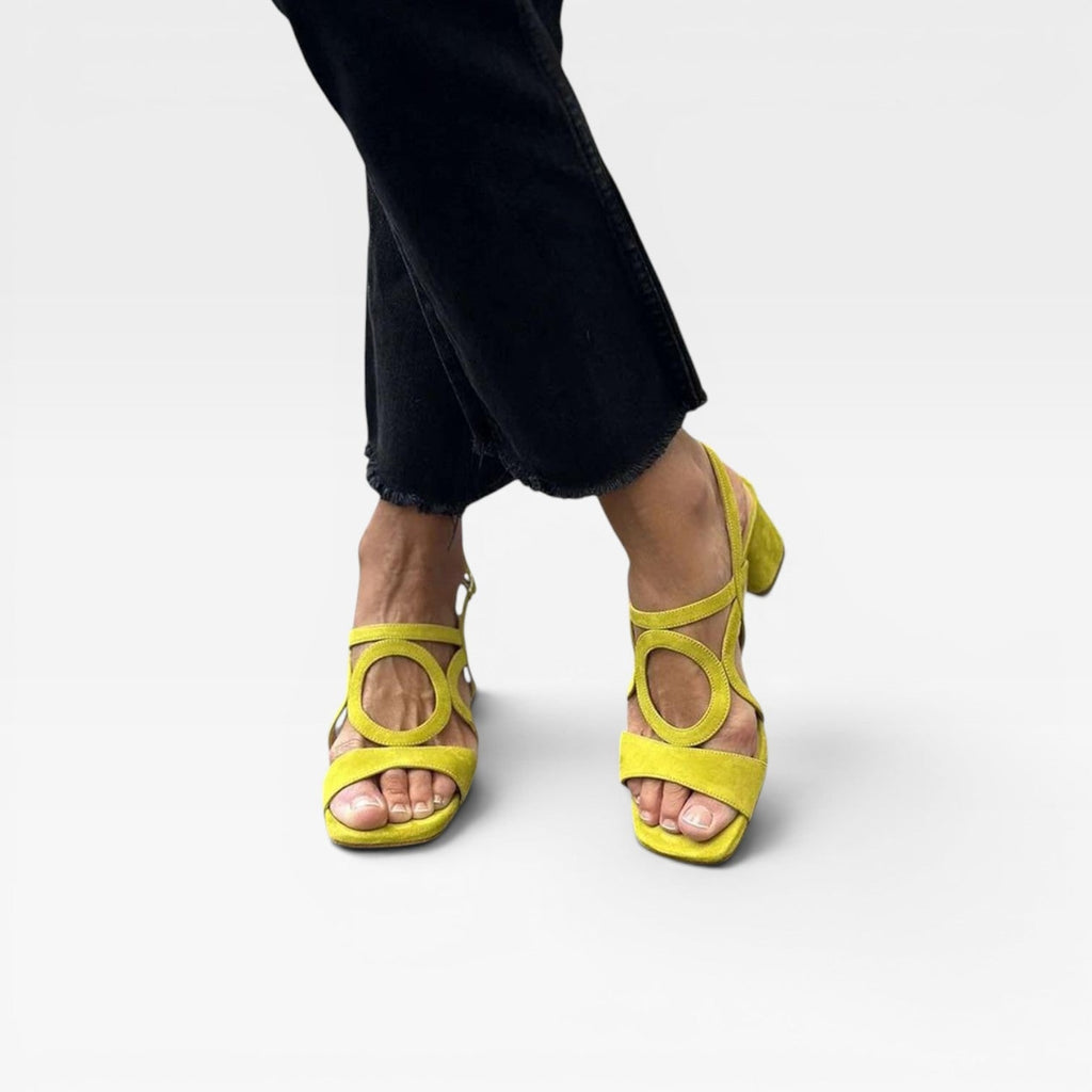 Women's Block Heel Sandals with Chunky Low Suede Circle Cutout Ankle Strap - Image 3