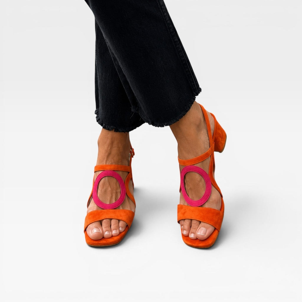 Women's Block Heel Sandals with Chunky Low Suede Circle Cutout Ankle Strap - Image 4