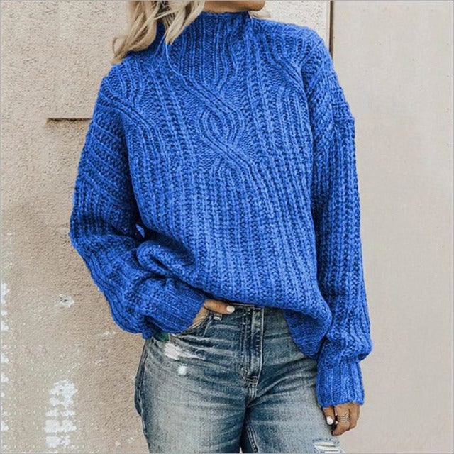 Women's Cable Knit Mock Neck Pullover Sweater Oversized Chunky - Image 3