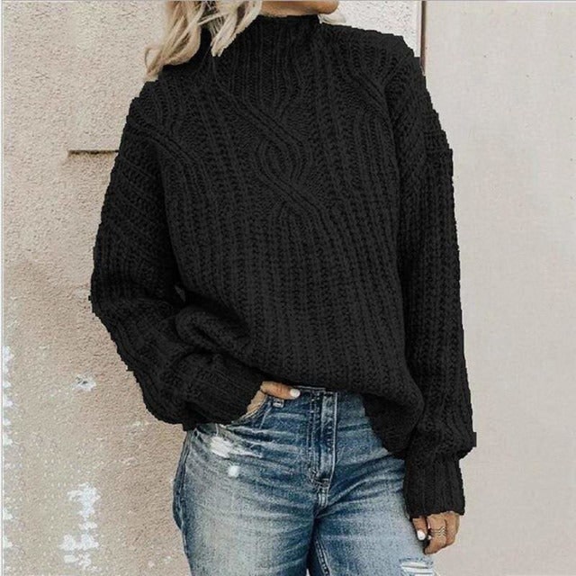 Women's Cable Knit Mock Neck Pullover Sweater Oversized Chunky - Image 4