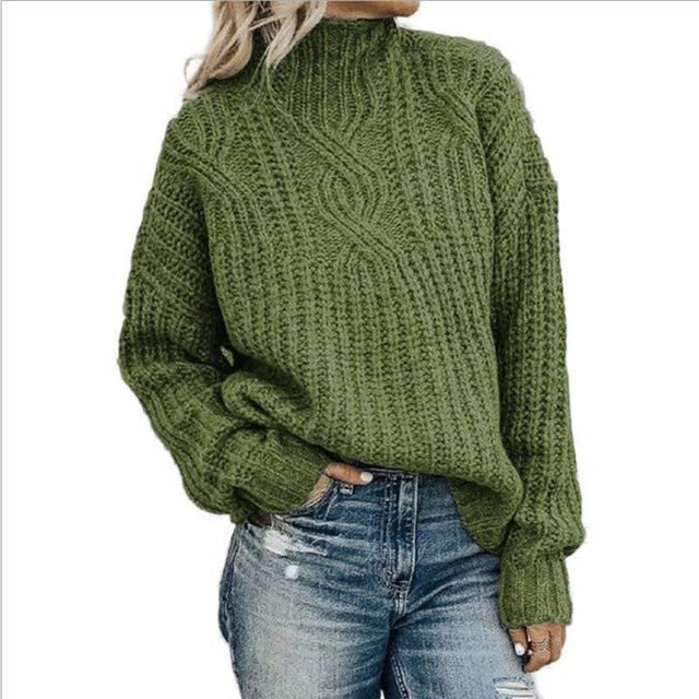 Women's Cable Knit Mock Neck Pullover Sweater Oversized Chunky - Image 5