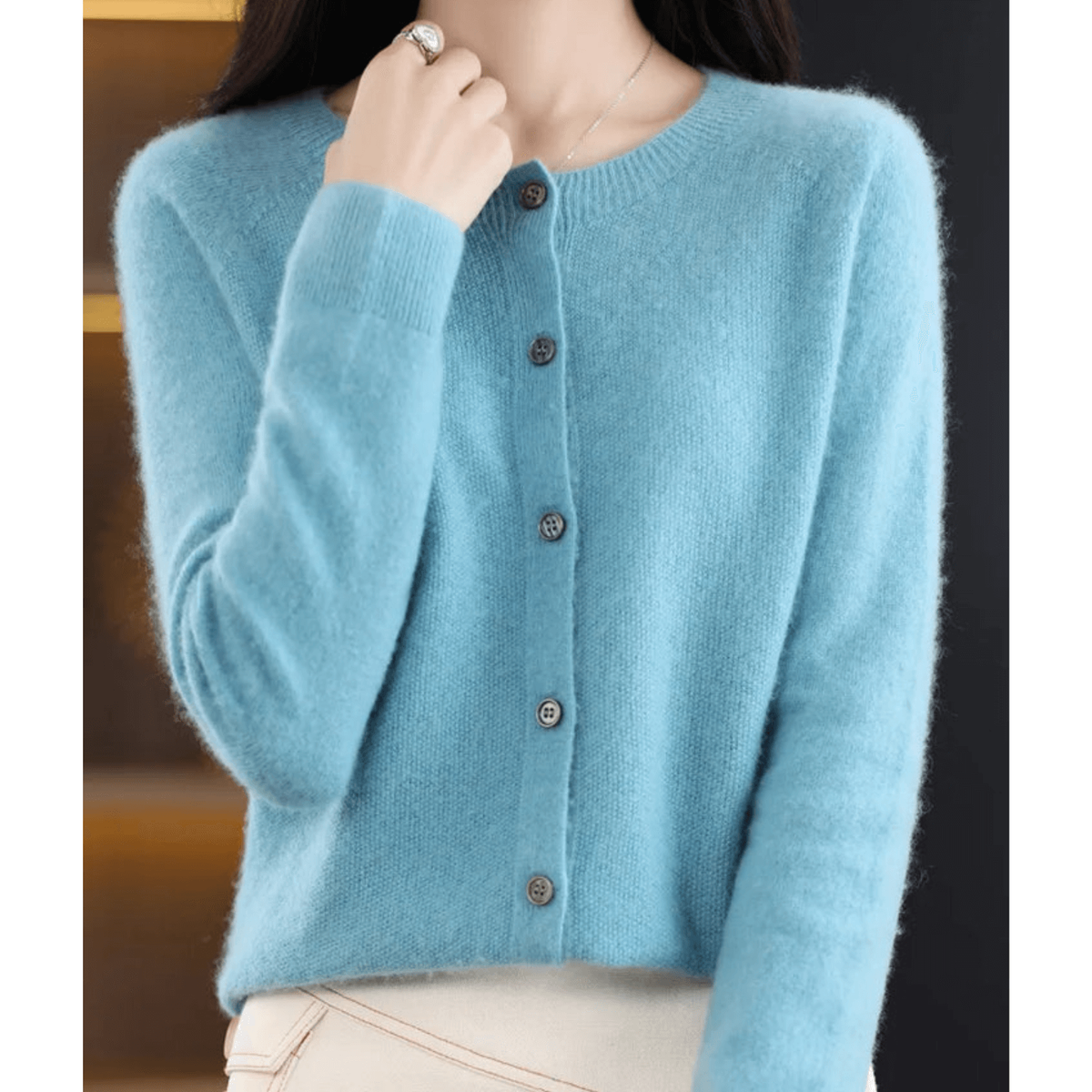 Women's Cardigan Sweater Knit Button Front Crew Neck Ribbed Cuffs - Image 12