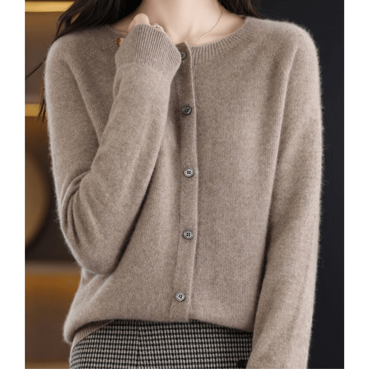 Women's Cardigan Sweater Knit Button Front Crew Neck Ribbed Cuffs - Image 13