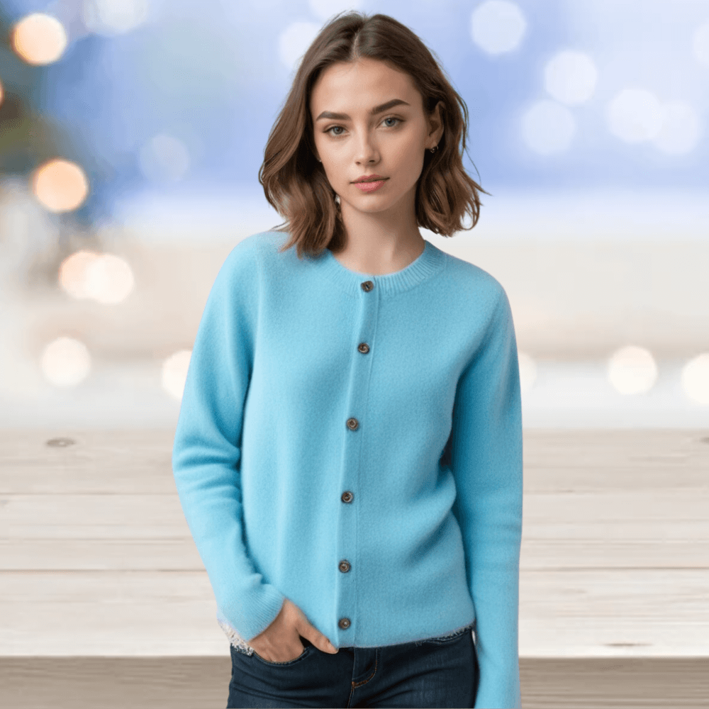 Women's Cardigan Sweater Knit Button Front Crew Neck Ribbed Cuffs - Image 16