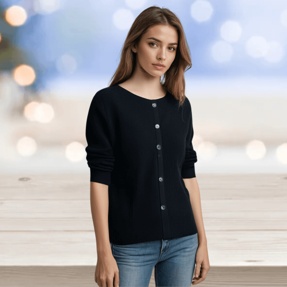 Women's Cardigan Sweater Knit Button Front Crew Neck Ribbed Cuffs - Image 18