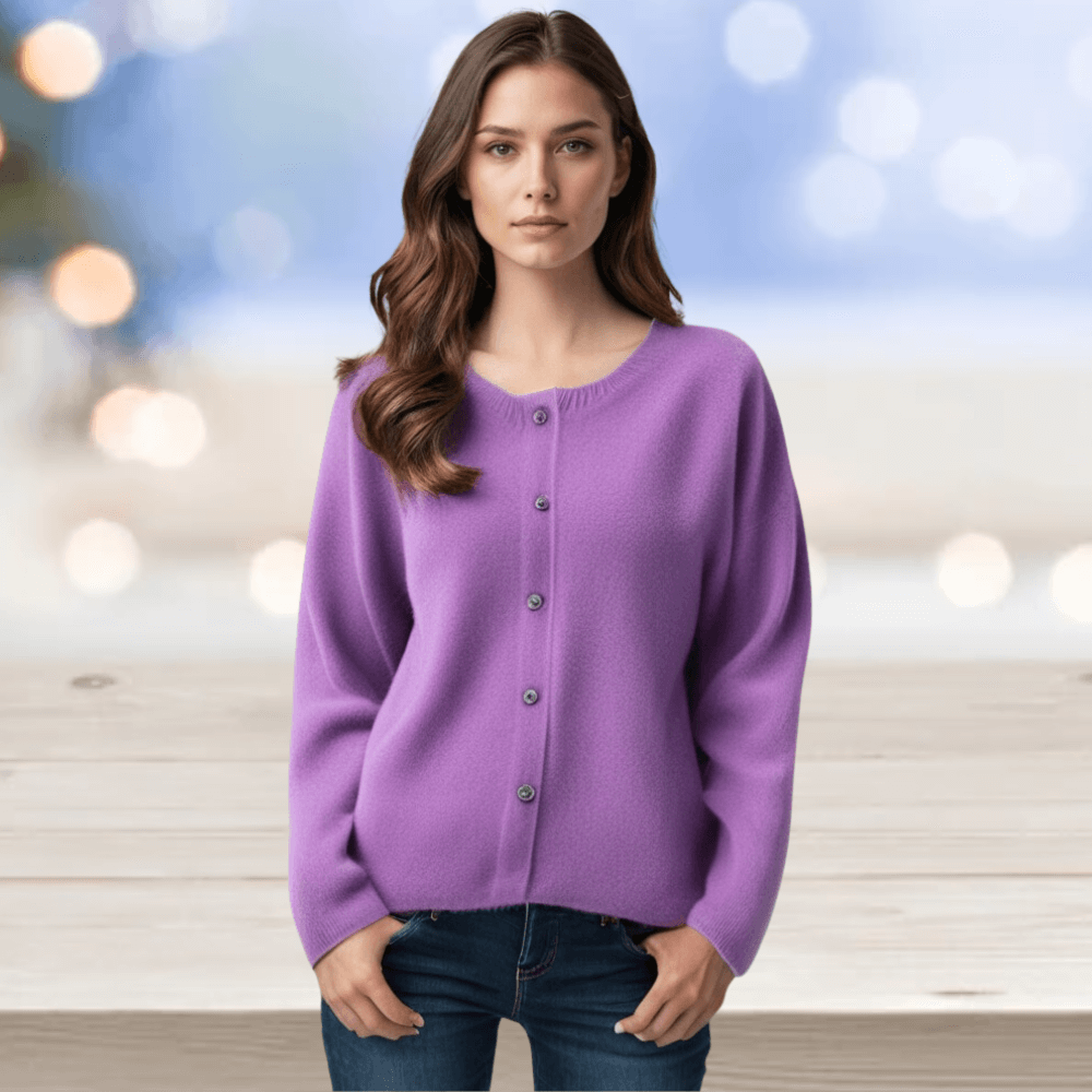 Women's Cardigan Sweater Knit Button Front Crew Neck Ribbed Cuffs - Image 21