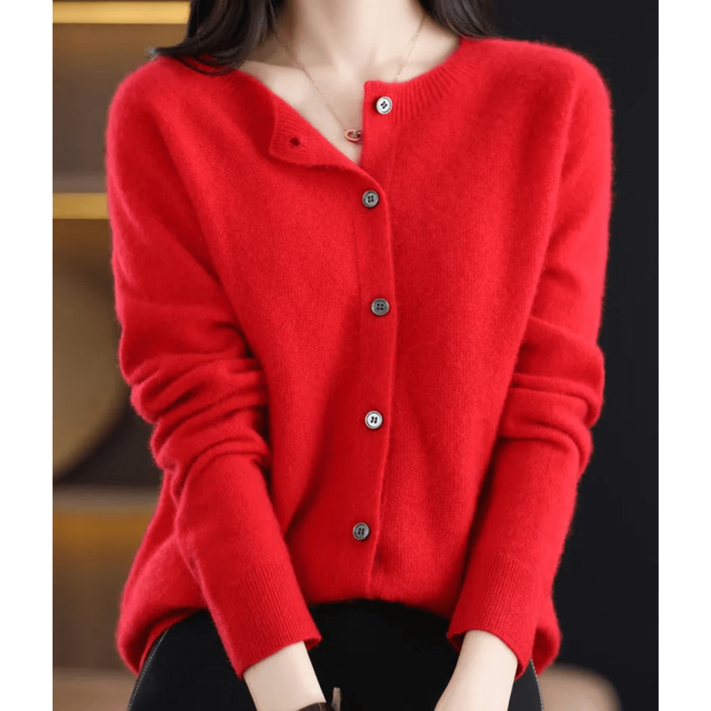 Women's Cardigan Sweater Knit Button Front Crew Neck Ribbed Cuffs - Image 3