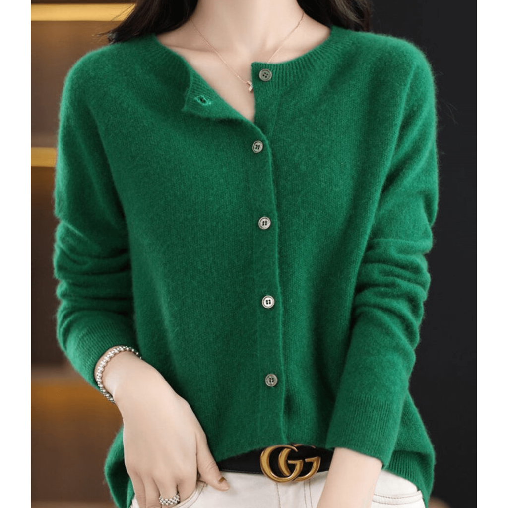 Women's Cardigan Sweater Knit Button Front Crew Neck Ribbed Cuffs - Image 5