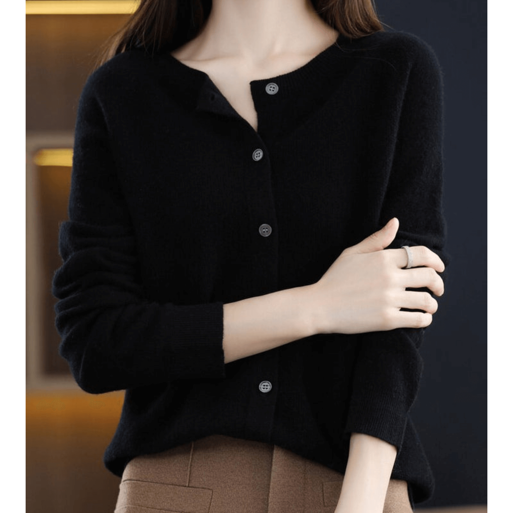 Women's Cardigan Sweater Knit Button Front Crew Neck Ribbed Cuffs - Image 6
