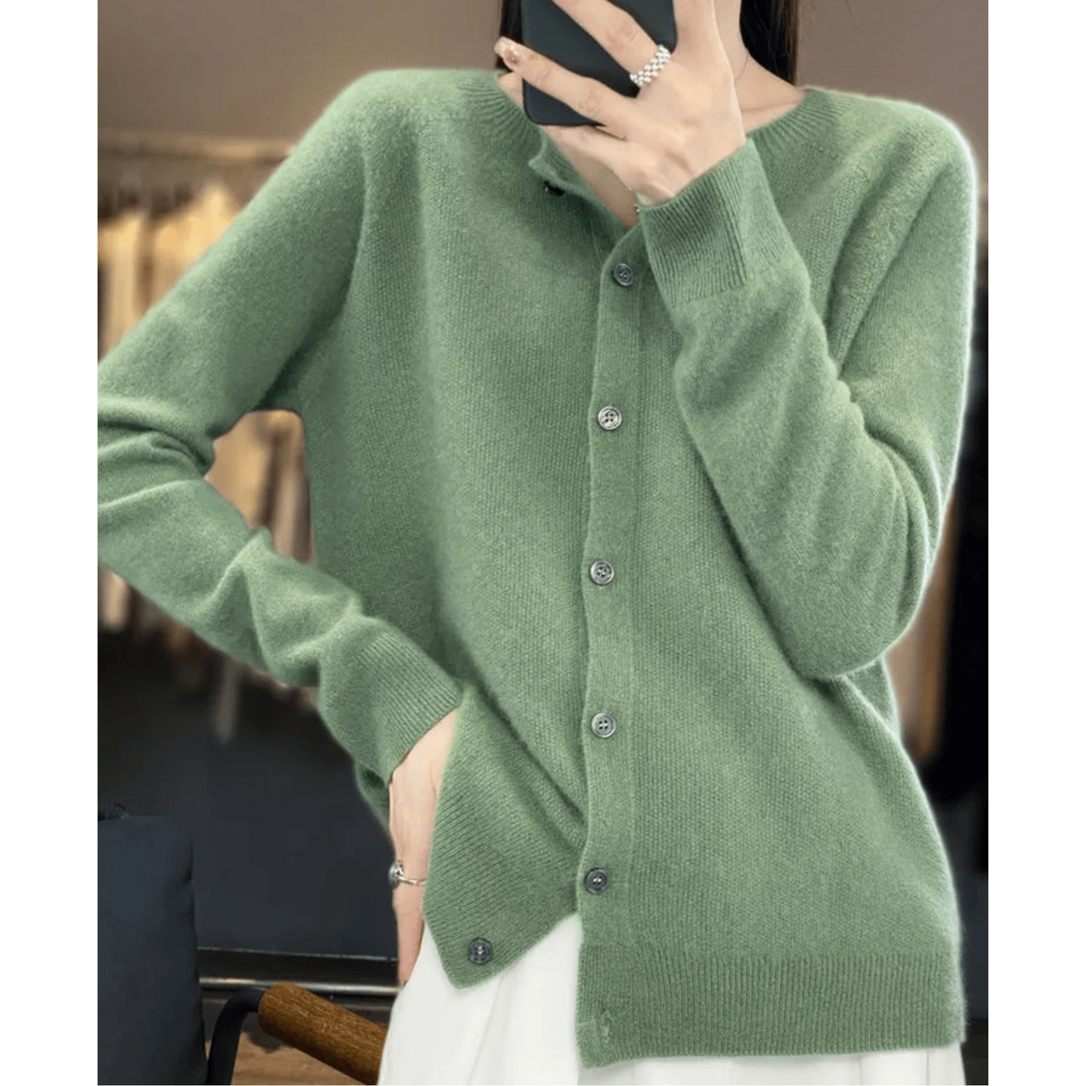 Women's Cardigan Sweater Knit Button Front Crew Neck Ribbed Cuffs - Image 7