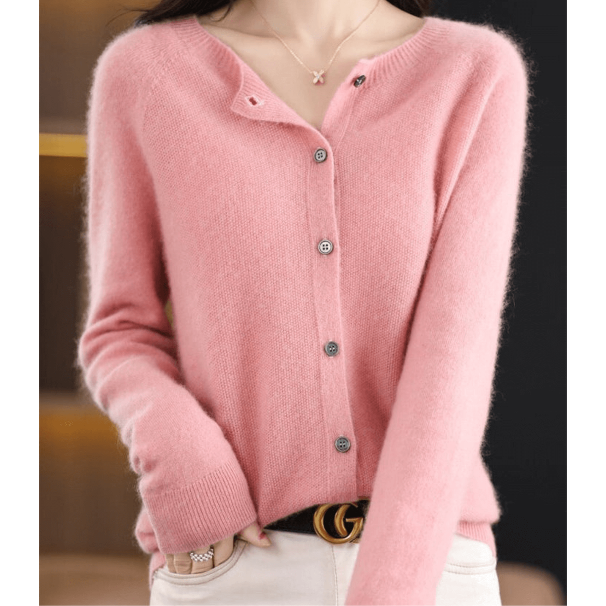 Women's Cardigan Sweater Knit Button Front Crew Neck Ribbed Cuffs - Image 9