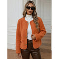 Women's Collarless Cropped Jacket with Gold Buttons Reversible Wool Bouclé - Image 4