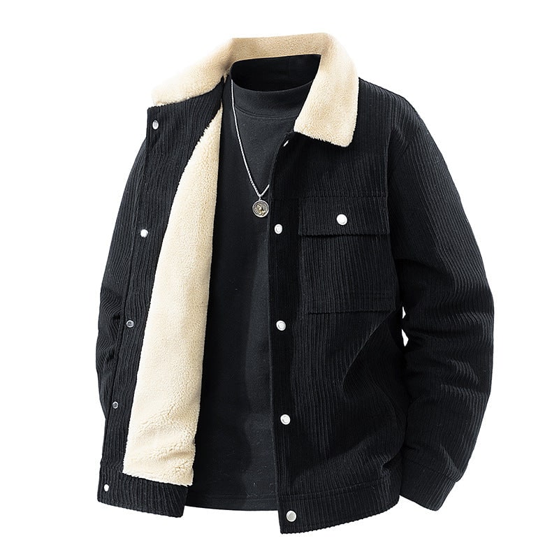 Women's Corduroy Jacket with Sherpa Lining and Snap Button Closure - Image 1