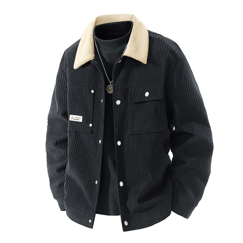 Women's Corduroy Jacket with Sherpa Lining and Snap Button Closure - Image 6