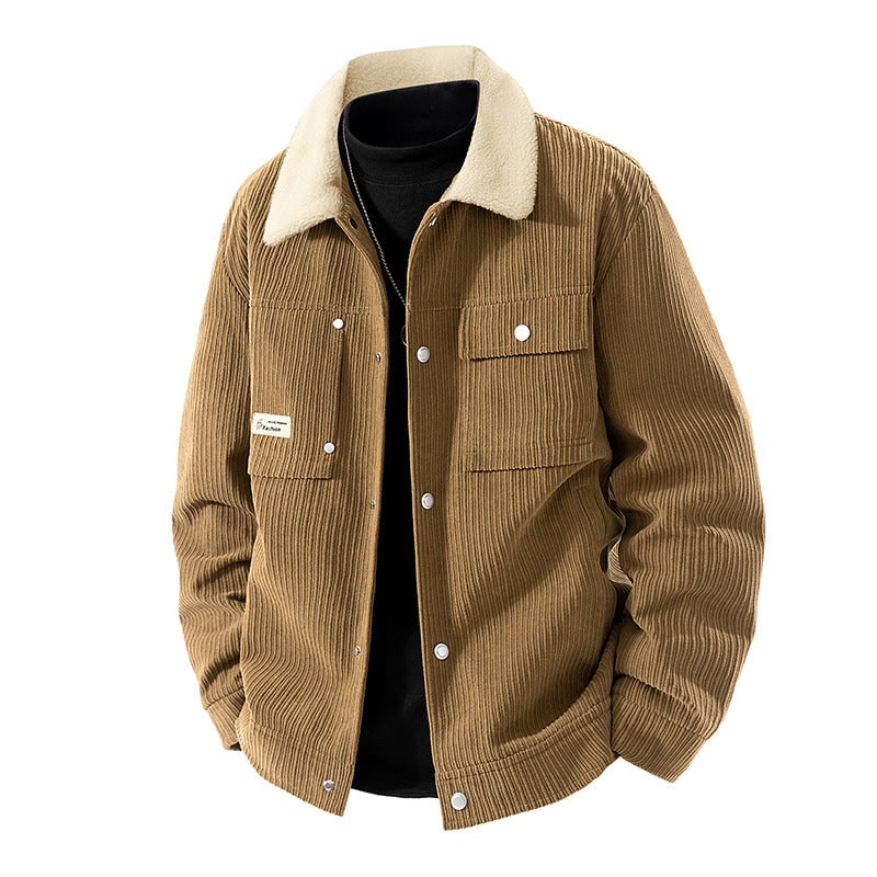 Women's Corduroy Jacket with Sherpa Lining and Snap Button Closure - Image 9