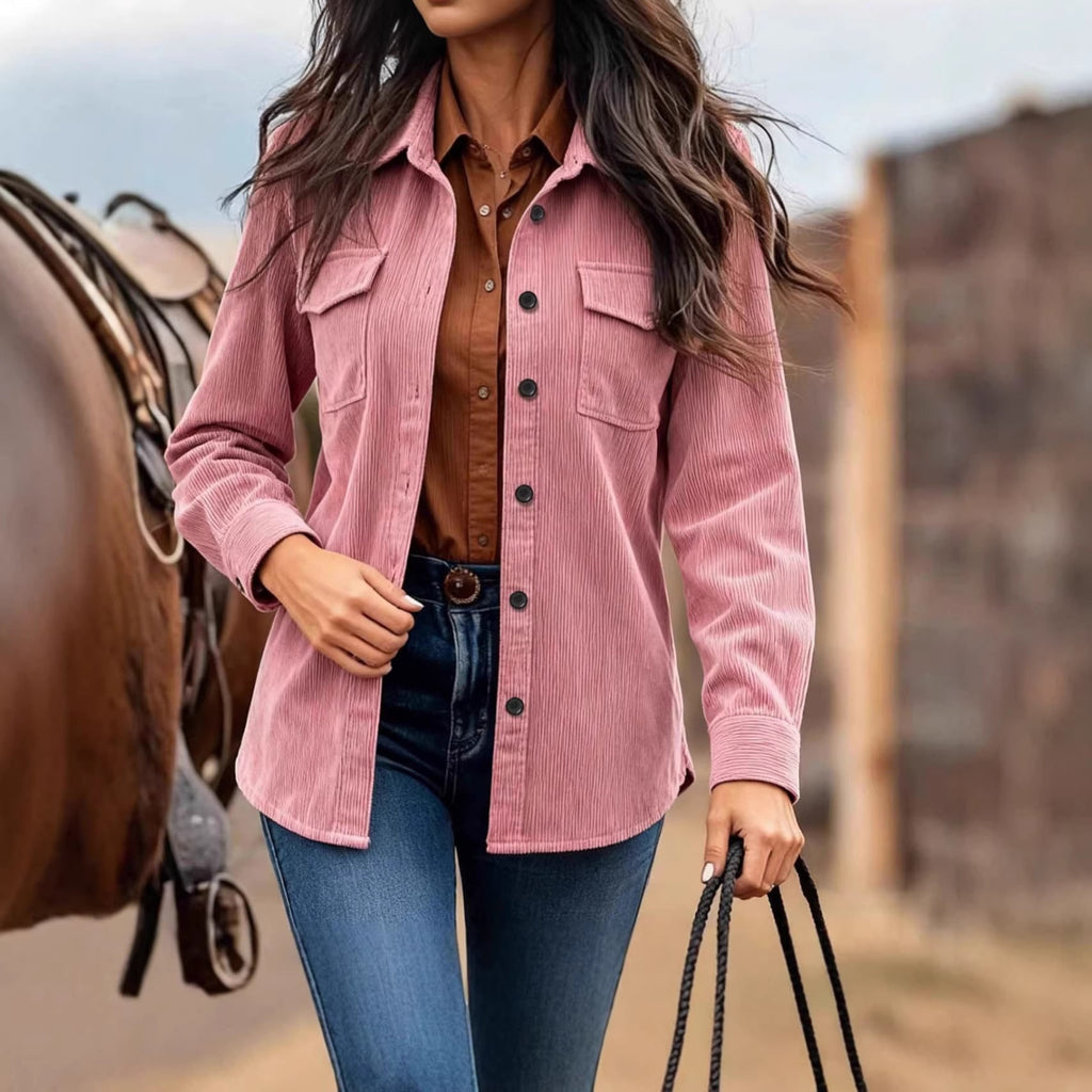 Women's Corduroy Shacket Button Down Shirt Jacket with Chest Pockets - Image 4