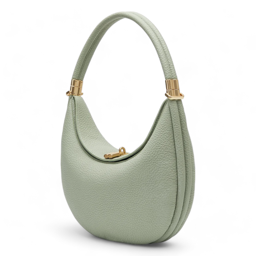 Women's Crescent Leather Shoulder Bag with Pebbled Texture and Turn-Lock Closure - Image 5