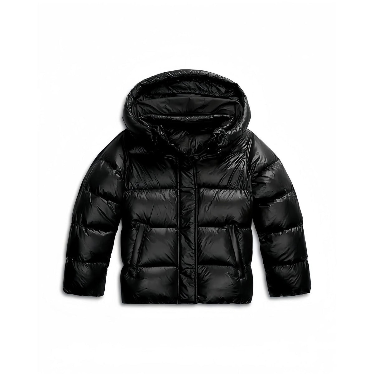 Women's Cropped Hooded Puffer Jacket with Quilted Horizontal Baffles and Zip Front - Image 3