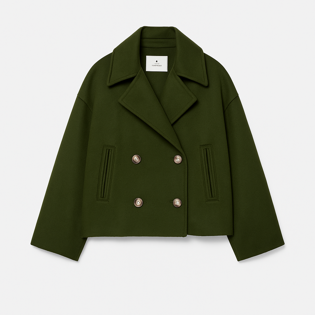 Women's Cropped Peacoat Double Breasted Wool Blend with Oversized Collar - Image 4