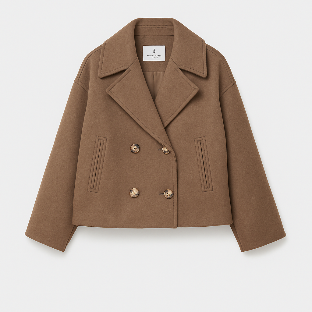 Women's Cropped Peacoat Double Breasted Wool Blend with Oversized Collar - Image 6