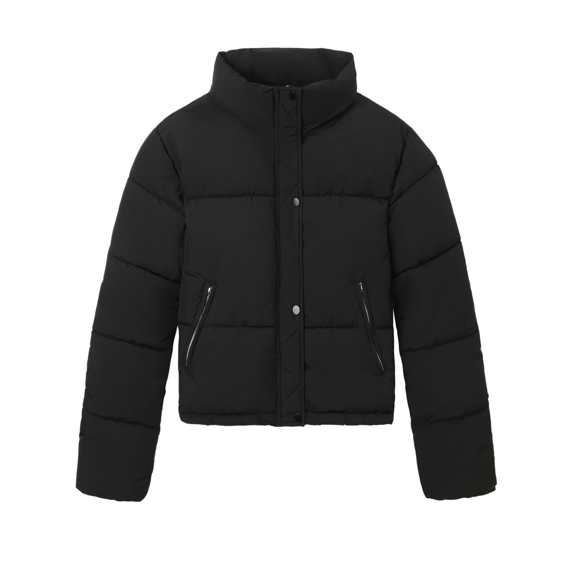 Women's Cropped Puffer Jacket with Stand Collar and Quilted Baffles - Image 5