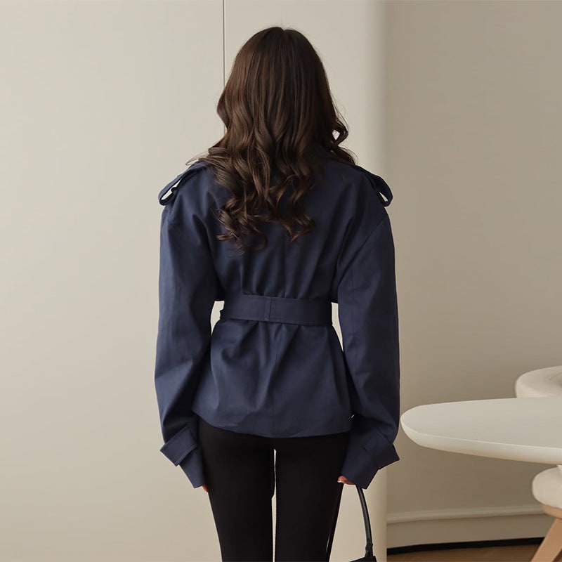 Women's Cropped Trench Coat Oversized with Self-Tie Belt - Image 6