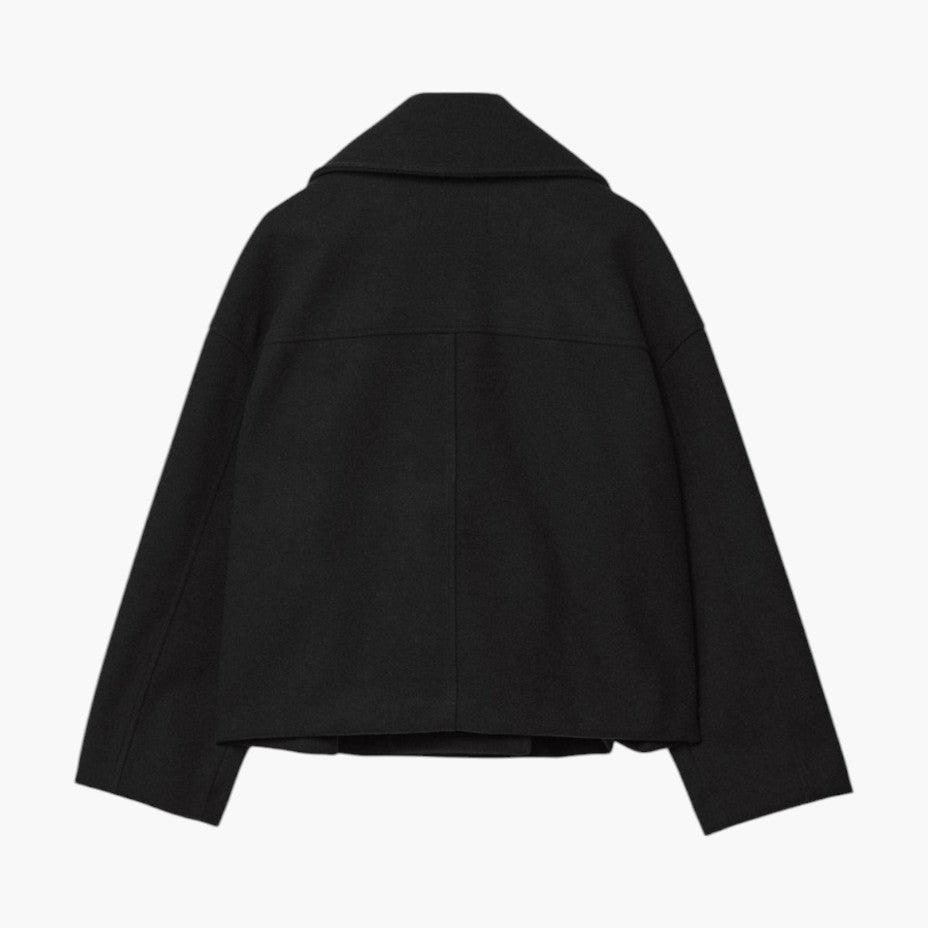 Women's Cropped Wool Peacoat Double Breasted with Notched Lapel and Oversized Fit - Image 6