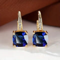 Women's Cushion Cut Gemstone Gold Drop Earrings Leverback - Image 10
