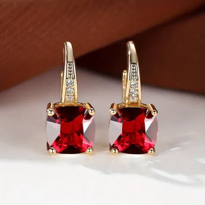 Women's Cushion Cut Gemstone Gold Drop Earrings Leverback - Image 15
