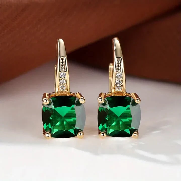 Women's Cushion Cut Gemstone Gold Drop Earrings Leverback - Image 16