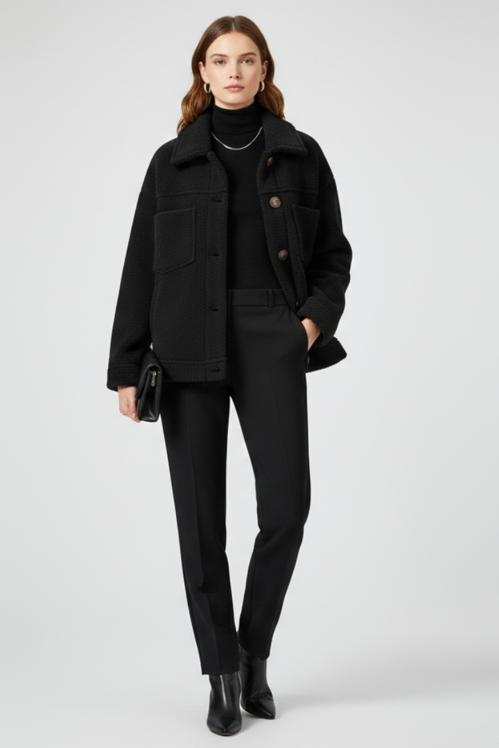 Women's Fleece Shacket with Button Closure and Chest Pockets - Image 2
