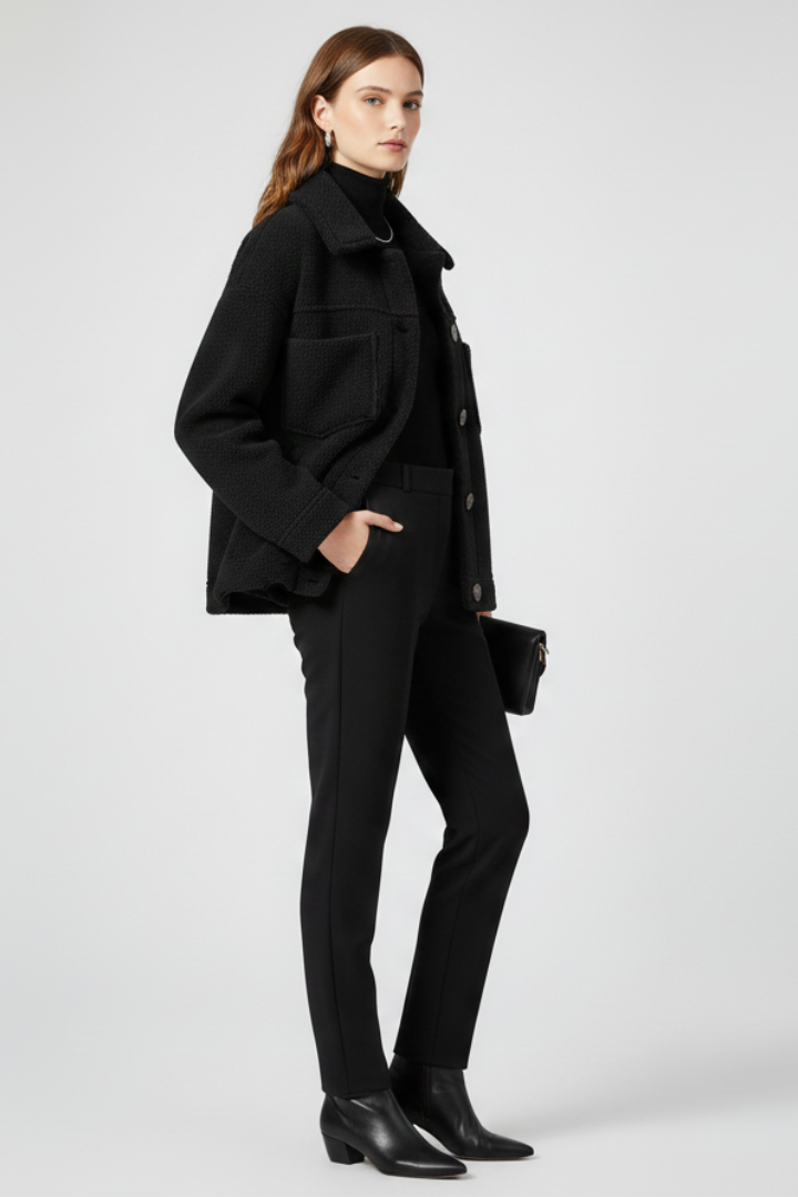 Women's Fleece Shacket with Button Closure and Chest Pockets - Image 3