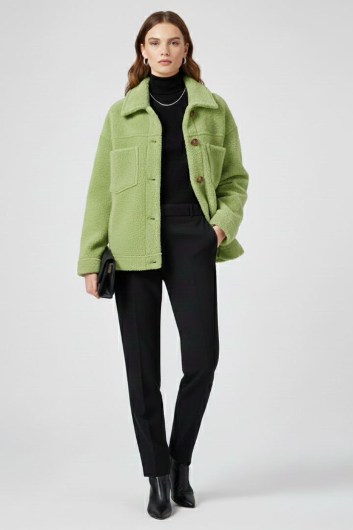 Women's Fleece Shacket with Button Closure and Chest Pockets - Image 8
