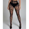 Women's Floral Lace Tights High Waisted Sheer Patterned Rose Motif - Image 1