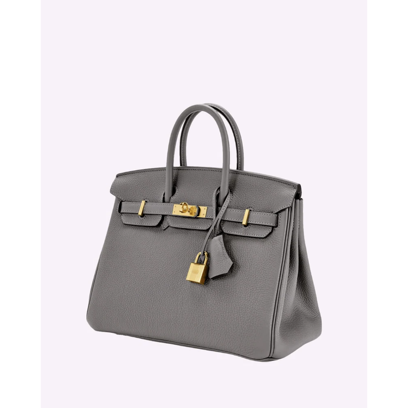 Women's Handbag Structured Pebbled Leather with Top Handle and Padlock Closure - Image 1
