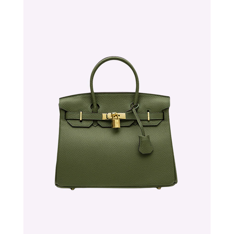 Women's Handbag Structured Pebbled Leather with Top Handle and Padlock Closure - Image 5