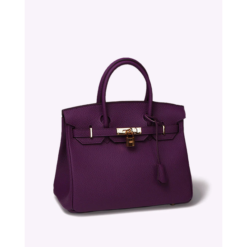 Women's Handbag Structured Pebbled Leather with Top Handle and Padlock Closure - Image 6