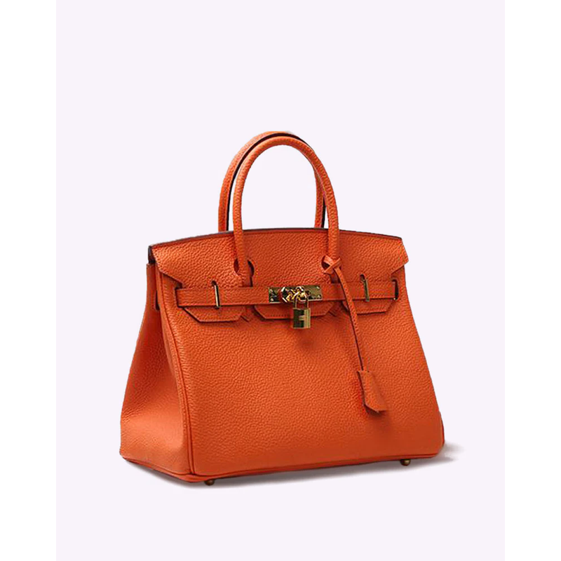 Women's Handbag Structured Pebbled Leather with Top Handle and Padlock Closure - Image 7
