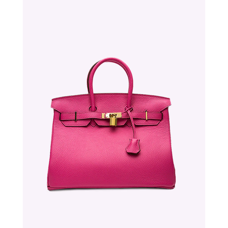 Women's Handbag Structured Pebbled Leather with Top Handle and Padlock Closure - Image 8