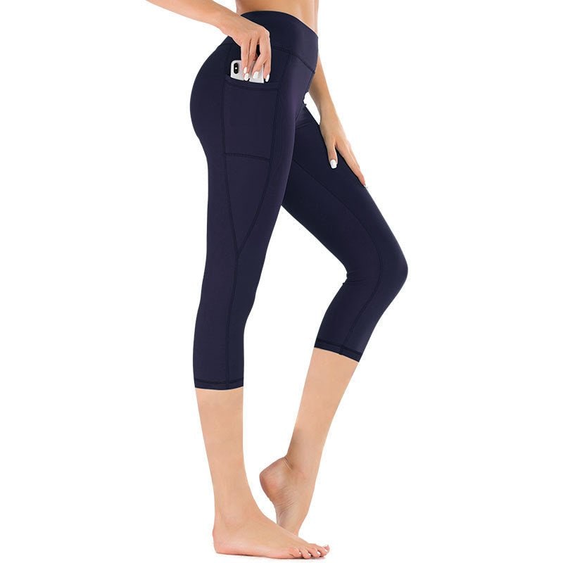 Women's High Waisted Capri Leggings with Side Pockets and Flatlock Seams - Image 2